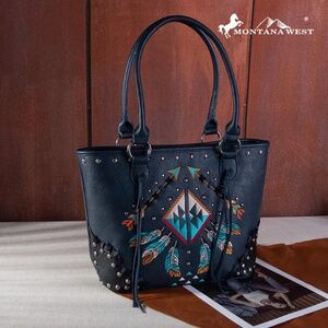 Montana West Embroidered Arrow Feather Collection Concealed Carry Tote Jean